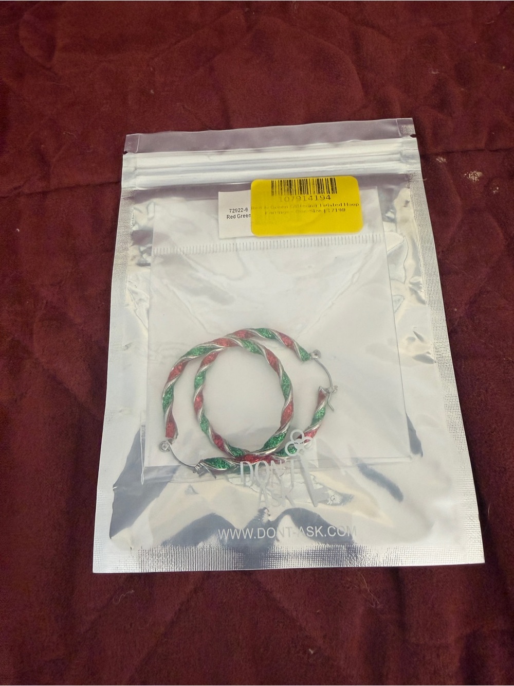 Twisted Red & Green Hoop Earrings